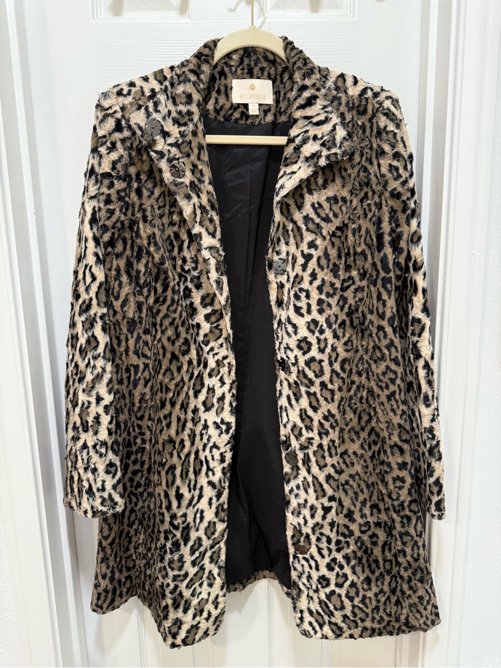 Etcetera Leopard Faux Fur Long Coat Designer Size 8 Like New